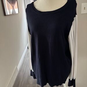 DKNY Navy Sweater with White Striped Sleeves